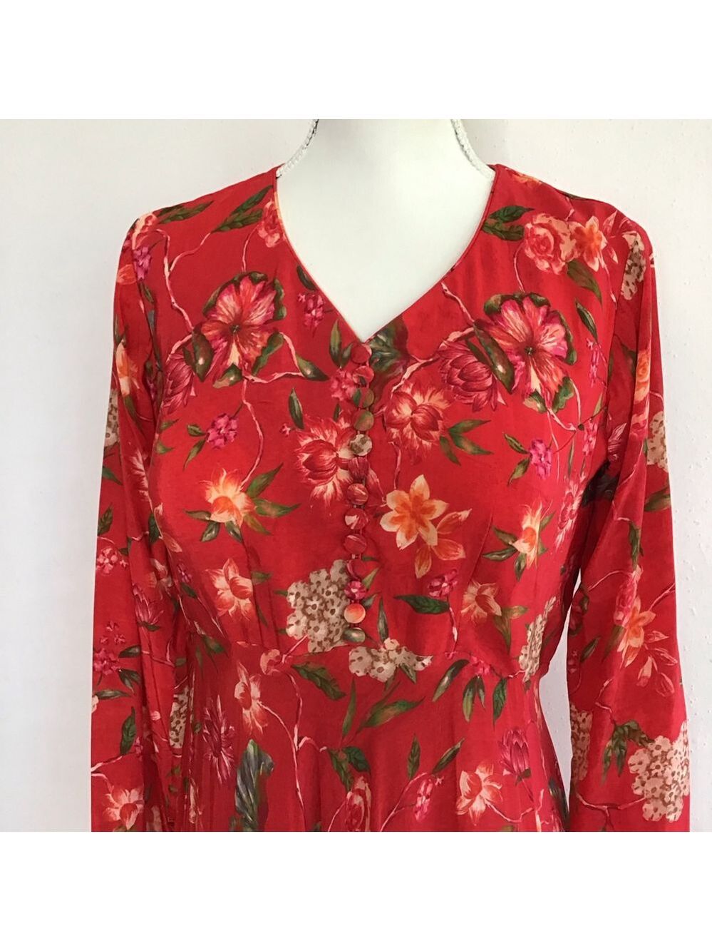 Susan by Sangeeta Women Elegant Flowing Red Floral Maxi Dress M - Picture 5 of 15